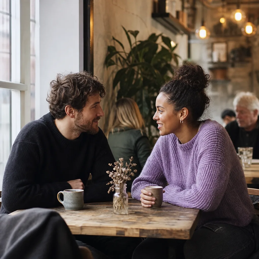 Two cups of coffee on a café table beside an Oxfordshire window