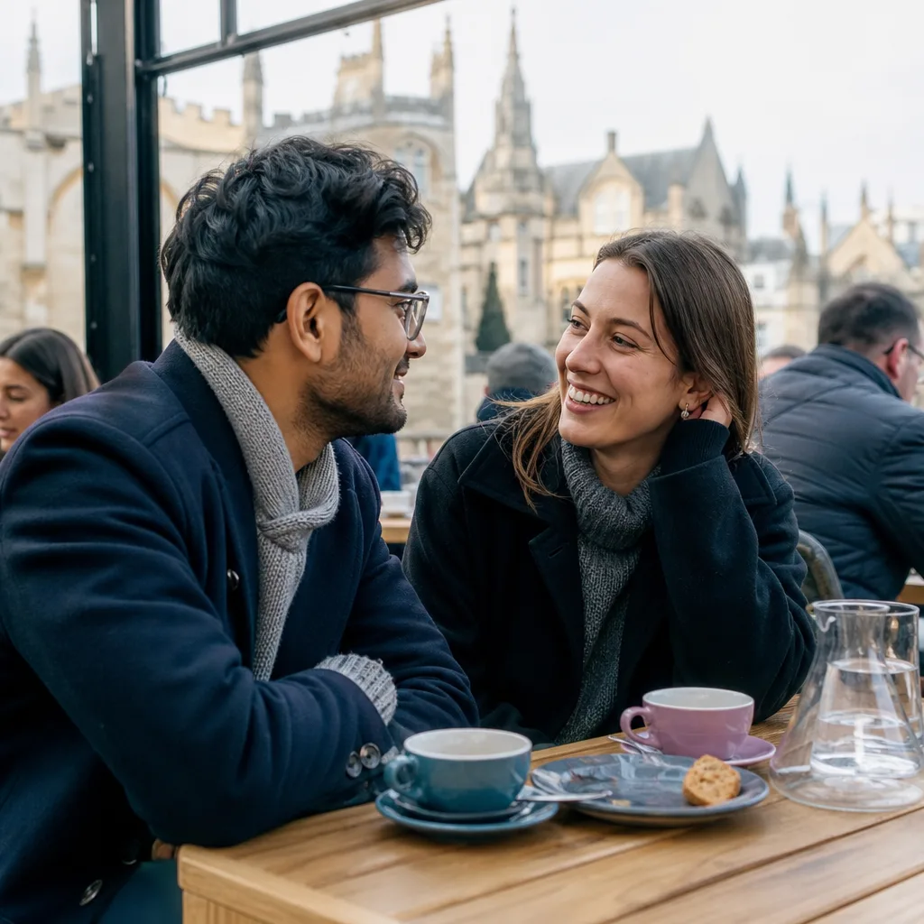 A person reviewing an Oxford dating profile privately on a mobile phone