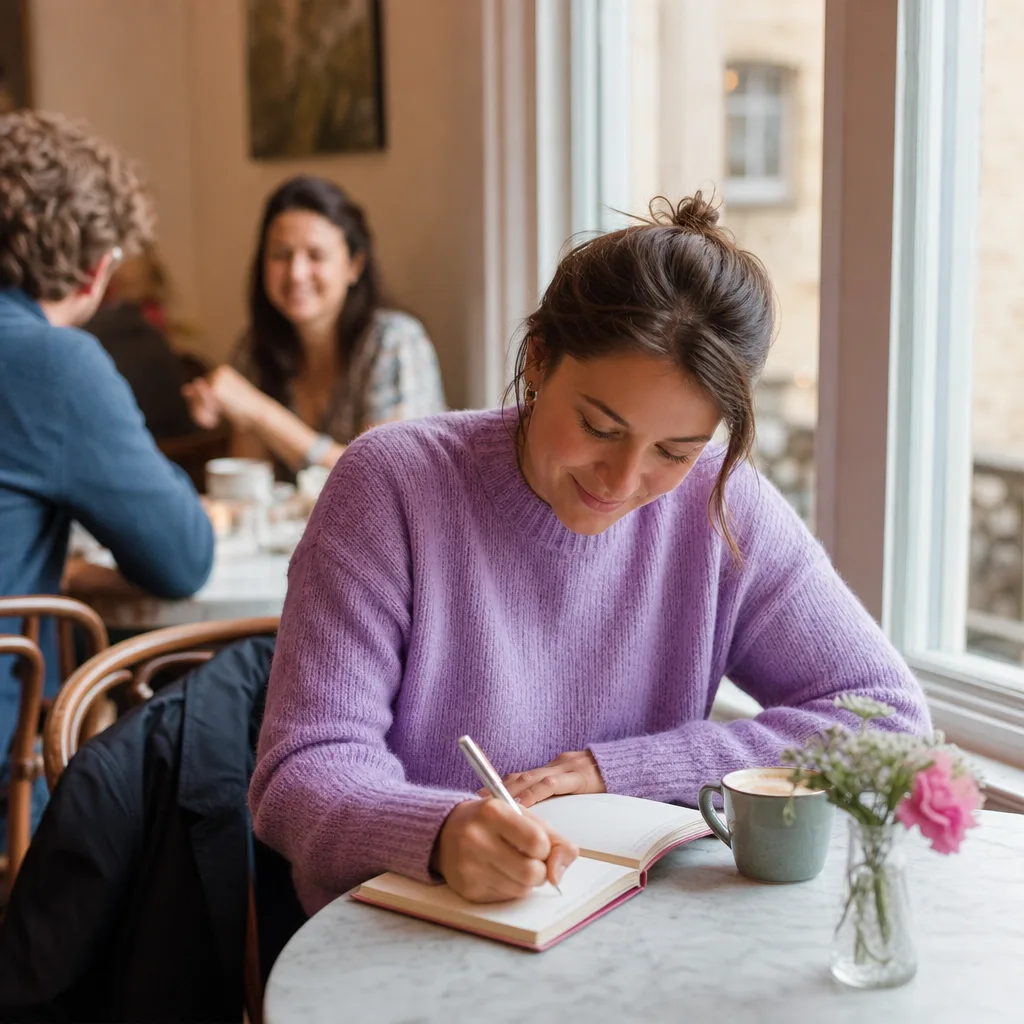 Two people chatting over coffee during a relaxed first date in Oxfordshire
